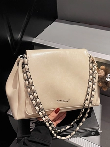 Women Large Capacity PU Leather Shoulder Bag Fashion Chain Strap Tote Bag With Cute Monster Pendant Commuter Daily Handbag
