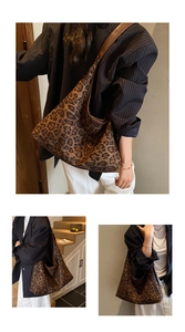 Multiple views of large leopard print hobo bag showing its spacious design and drape