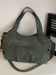 Borsa Tote in Pelle PU Retro Grande Capacità per Donna Moda Borsa a Tracolla Pendolare Opaca Borsa a Mano Minimalista