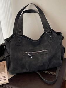 Borsa tote retrò grigia opaca grande capacità con doppi manici e tracolla regolabile