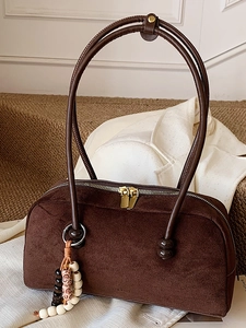 Borsa Bowling in Pelle Scamosciata Vintage per Donna Borsa a Tracolla da Pendolare alla Moda Con Ciondolo di Perle