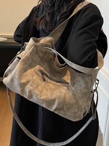 Grande borsa tote vintage marrone opaca da donna con trama in pelle retrò lucida