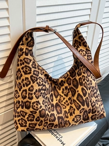 Leopard Print Suede Hobo Bag Large Capacity Tote Shoulder Bag For Women Retro Casual Commuter Underarm Bag Fashion Handbag
