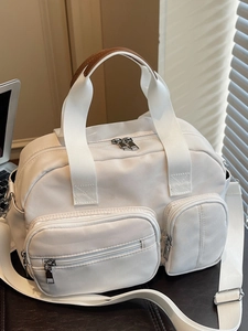 Women Large Capacity Fabric Shoulder Crossbody Bag Multi Pocket Casual Commute Handbag Solid Color Urban Minimalist Square Bag