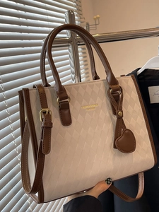 Large Capacity Rhombus Quilted PU Leather Tote Bag For Women Vintage Urban Shoulder Handbag With Adjustable Strap Heart Charm