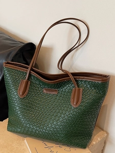 Large Capacity Woven Tote Bag For Women PU Leather Urban Minimalist Simple Shoulder Bag Daily Office Commute Fashion Handbag