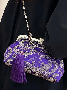 Elegant purple shell bag with Chinese floral embroidery and stylish tassels