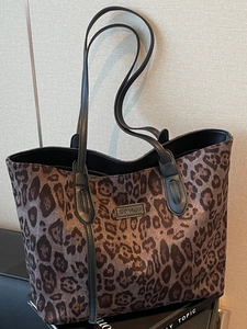 Women Leopard Print Tote Bag Large Capacity Suede Fabric Shoulder Bag Vintage Urban Commuting Handbag With Smooth Zipper