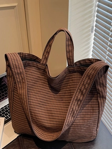 Sac Fourre-tout en Toile À Carreaux Grande Capacité pour Femmes 2025 Automne Nouveau Mode Décontracté Trajet Sac À Bandoulière