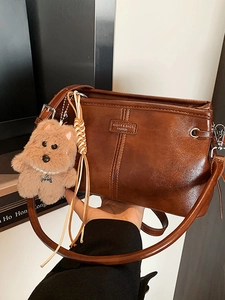 Vintage Niche Casual PU Leather Small Square Bag For Women Minimalist Shoulder Crossbody Handbag With Pendant Autumn Fashion