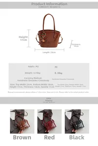 Detailed size chart for the minimalist PU crossbody bag showing dimensions and materials