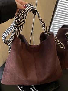Vintage Suede Tote Bag For Women Large Capacity Striped Wide Strap Hobo Shoulder Bag Minimalist Casual Crossbody Bag