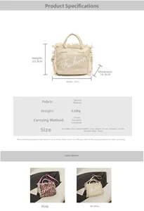 Detail specifications showing size and dimensions of animal print fringe tote bag