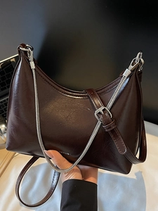 Women's Glossy PU Leather Underarm Hobo Bag Fashion Niche Design Crescent Shoulder Bag With Chain Decor Adjustable Strap