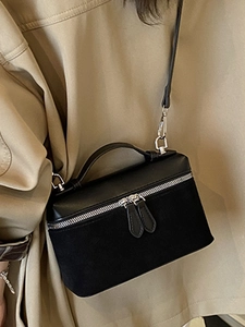 Sac à main noir minimaliste en forme de boîte avec double fermeture éclair pour femme