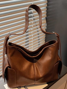 Sac Fourre-Tout en Cuir PU Vintage Grande Capacité pour Femmes Sac à Épaule Urbaine Simple Sac à Main Rétro Quotidien