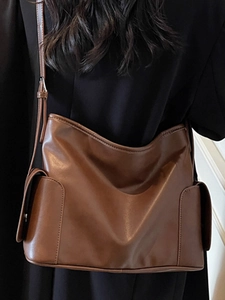 Grand sac cabas rétro pour femme en similicuir lisse pour les trajets quotidiens
