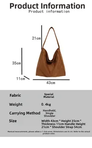 Tabella taglie borsa tote marrone opaca con dimensioni e lunghezza del manico borsa