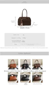 Detailed view of spacious PU leather Boston tote with textured lychee grain and dimensions