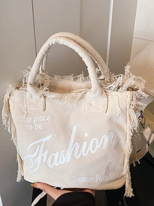 Women Canvas Tassel Tote Bag Leopard Print Fringe Shoulder Bag Fashion Summer Beach Vacation Handbag Commuter Travel Bag