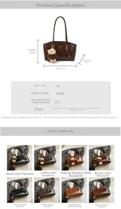Size guide for large capacity PU leather shoulder bag with full product specifications