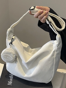 Borsa a Spalla in Velluto a Coste Donna Grande Capacità Tracolla Hobo Con Borsellino Stile Giapponese Casual Tote
