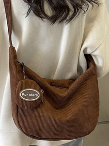 Borsa a tracolla in velluto a coste marrone con mini portamonete per il tempo libero