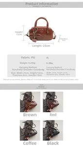 Detailed size specifications and color options for the stylish PU leather pillow bag