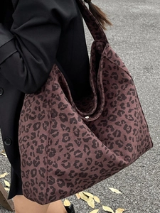 Grande borsa tote leopardata in tela per donna con capiente tracolla per shopping