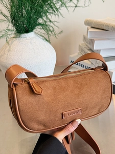 Borsa Boston Vintage in Camoscio da Donna Minimalista a Forma di Cuscino Borsa a Tracolla Con Chiusura a Cerniera Casual