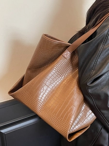 Chic dark brown crocodile embossed tote bag for women with large capacity and sleek handle