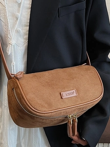 Borsa Boston retrò in camoscio marrone da donna, borsa a tracolla minimalista stile cuscino
