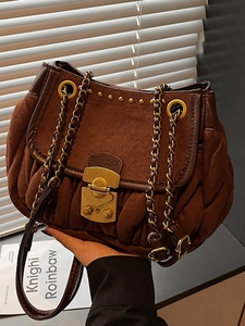 Vintage contrast color shoulder bag with organza pleats and gold chain strap