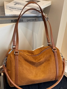 Women's Retro Faux Suede Boston Shoulder Bag Large Capacity Crossbody Handbag Minimalist Autumn Pillow Bag Commuter Bag