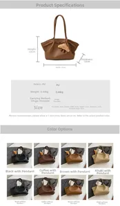 Detailed size specifications and material chart for the vintage PU leather shoulder bag