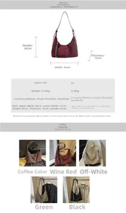 Detailed size chart showing dimensions and colors of a large capacity vintage tote bag