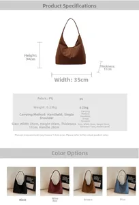 Detailed size chart for retro leopard print PU tote bag showing dimensions and four colors