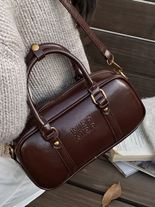 Retro brown Boston crossbody bag with Mira Mira embossed letters and gold hardware
