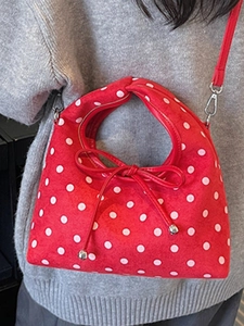 Sac bandoulière rouge à pois blancs avec nœud décoratif et bandoulière amovible