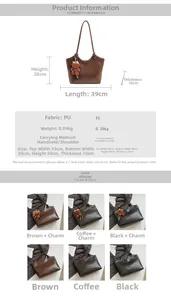Detailed spec chart of the large capacity retro PU tote bag showing dimensions and colors