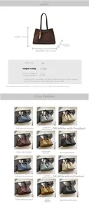 Detailed dimension chart and multi-color options for the large PU leather tote bag