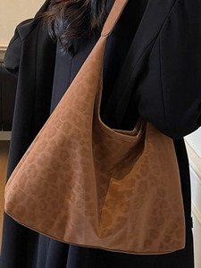Commuter leopard print hobo bag with large capacity and soft suede texture for women