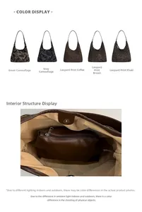 Detail view of large leopard tote bags with magnetic closure and inner zipper pouch