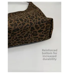 Detailed macro view of the reinforced bottom with leopard print fabric for extra durability