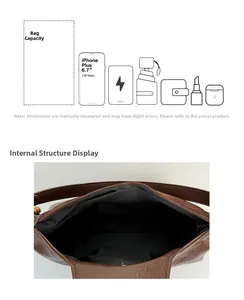 Vue intérieure montrant la grande capacité de rangement du sac bandoulière marron