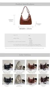 Tableau des tailles pour sac cabas rétro en similicuir PU, dimensions 33x21x11cm et détails