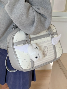 Borsa tote stile JK giapponese con motivi a stelle, ali e ciondolo a forma di cucciolo