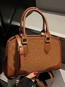 Vintage Women Leopard Print Boston Handbag Suede Splicing Shoulder Bag Fashion Top Handle Crossbody Purse For Commuting