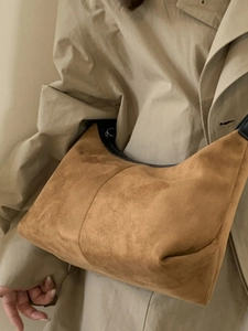 Vintage brown suede hobo bag for women with minimalist half-moon shape for autumn style