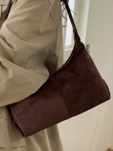 Vintage dark brown suede shoulder bag for women with large capacity and minimalist design